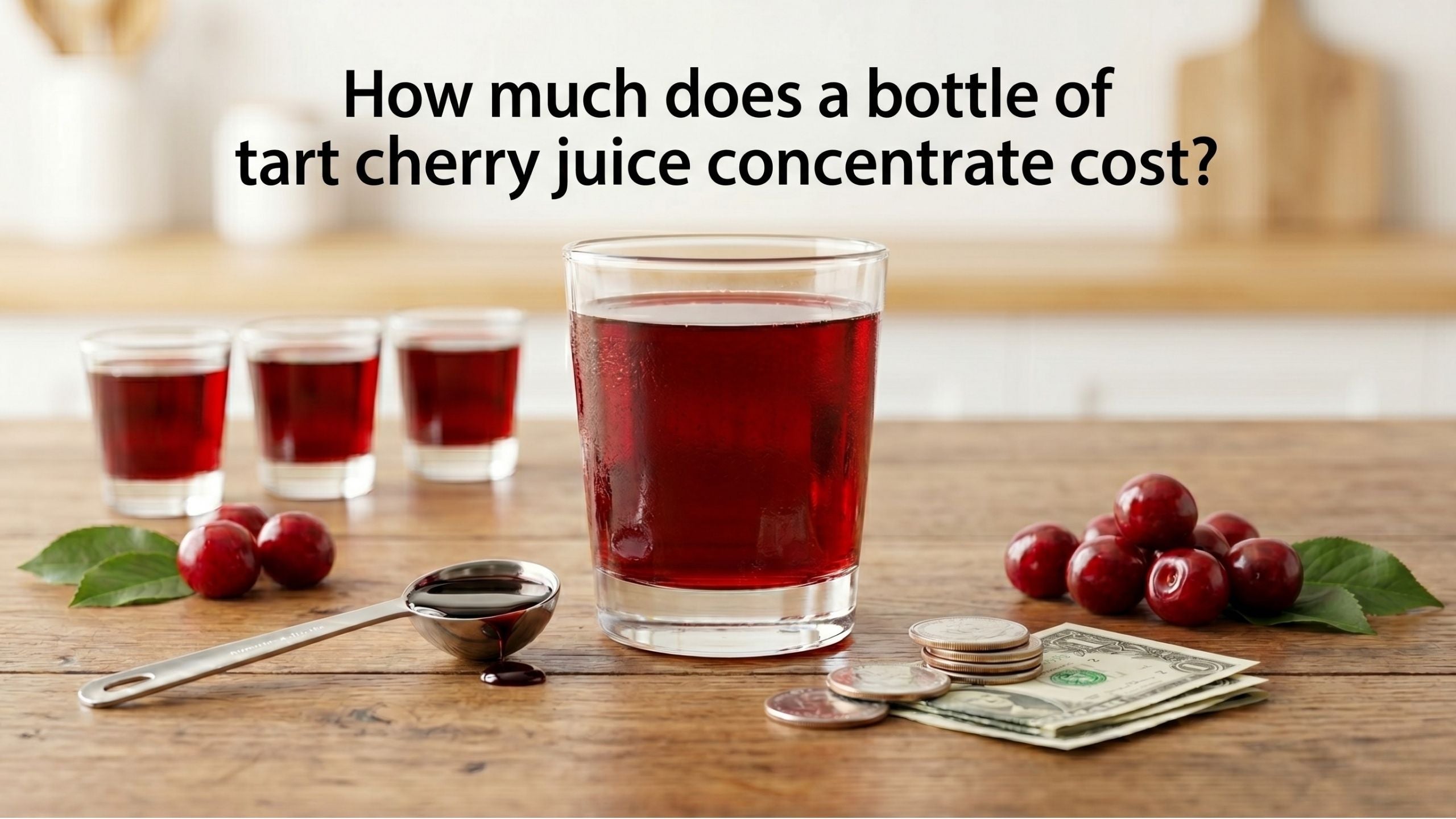 How much does a bottle of tart cherry juice concentrate cost and how many servings does it make?