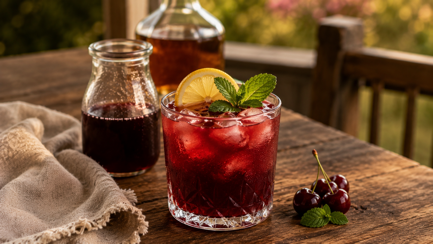 Cherry Whiskey Smash Cocktail