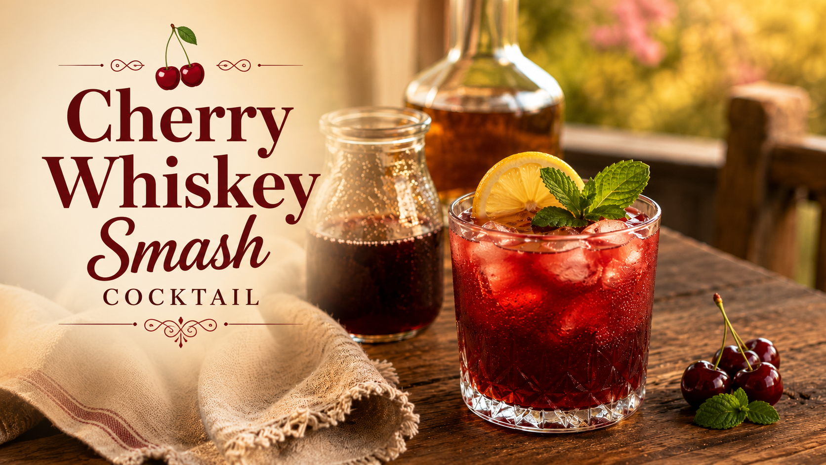 Cherry Whiskey Smash Cocktail