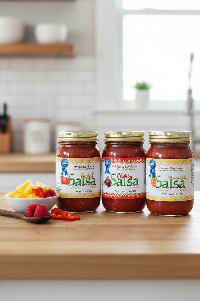Traverse Bay Farms Nationally Award-Winning Salsa - Cherry Salsa, Peach and Pineapple salsa