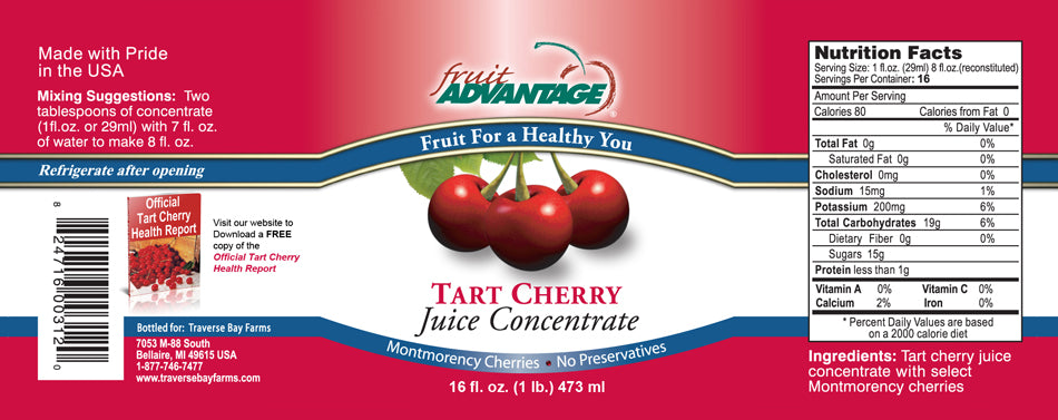 12 Bottles - Michigan-grown, Tart Cherry Juice Concentrate - Traverse Bay Farms