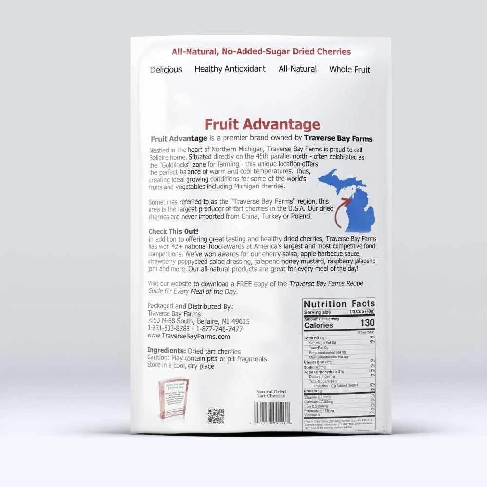 Natural (No-Added-Sugar) Dried Tart Cherries - 8 oz bag - Traverse Bay Farms