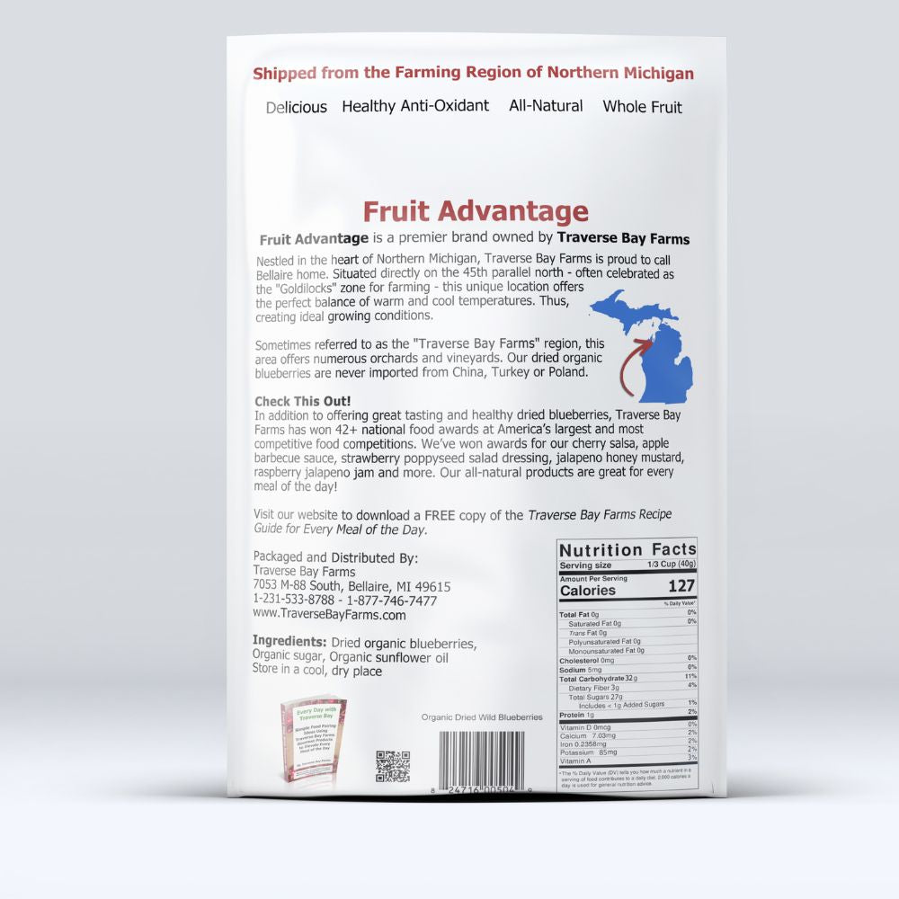 Dried Organic Wild Blueberries - 8 oz bag - Traverse Bay Farms