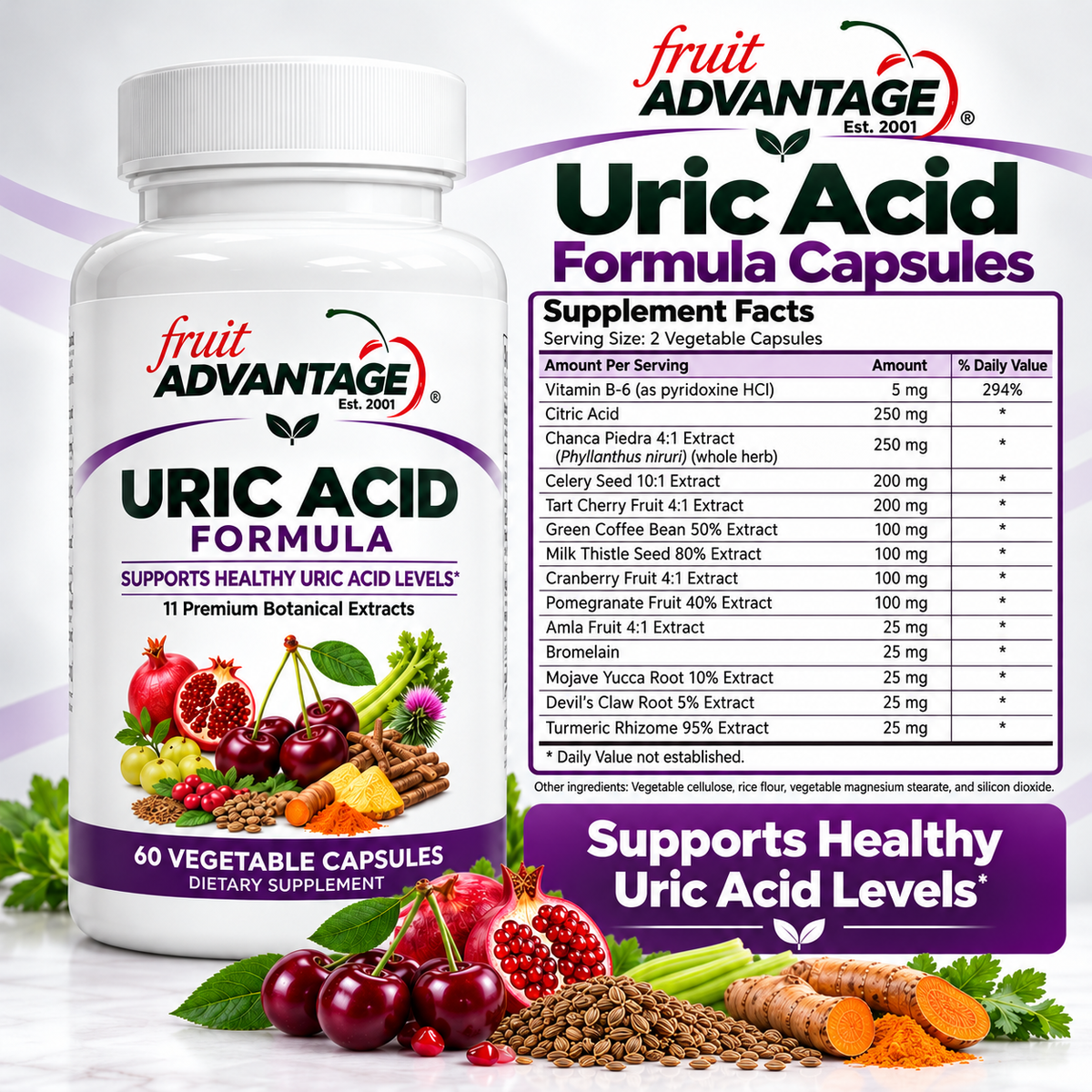 Fruit Advantage Uric Acid Supplement - 60 Capsules