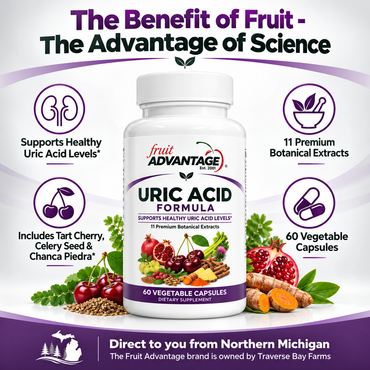 Fruit Advantage Uric Acid Supplement - 60 Capsules