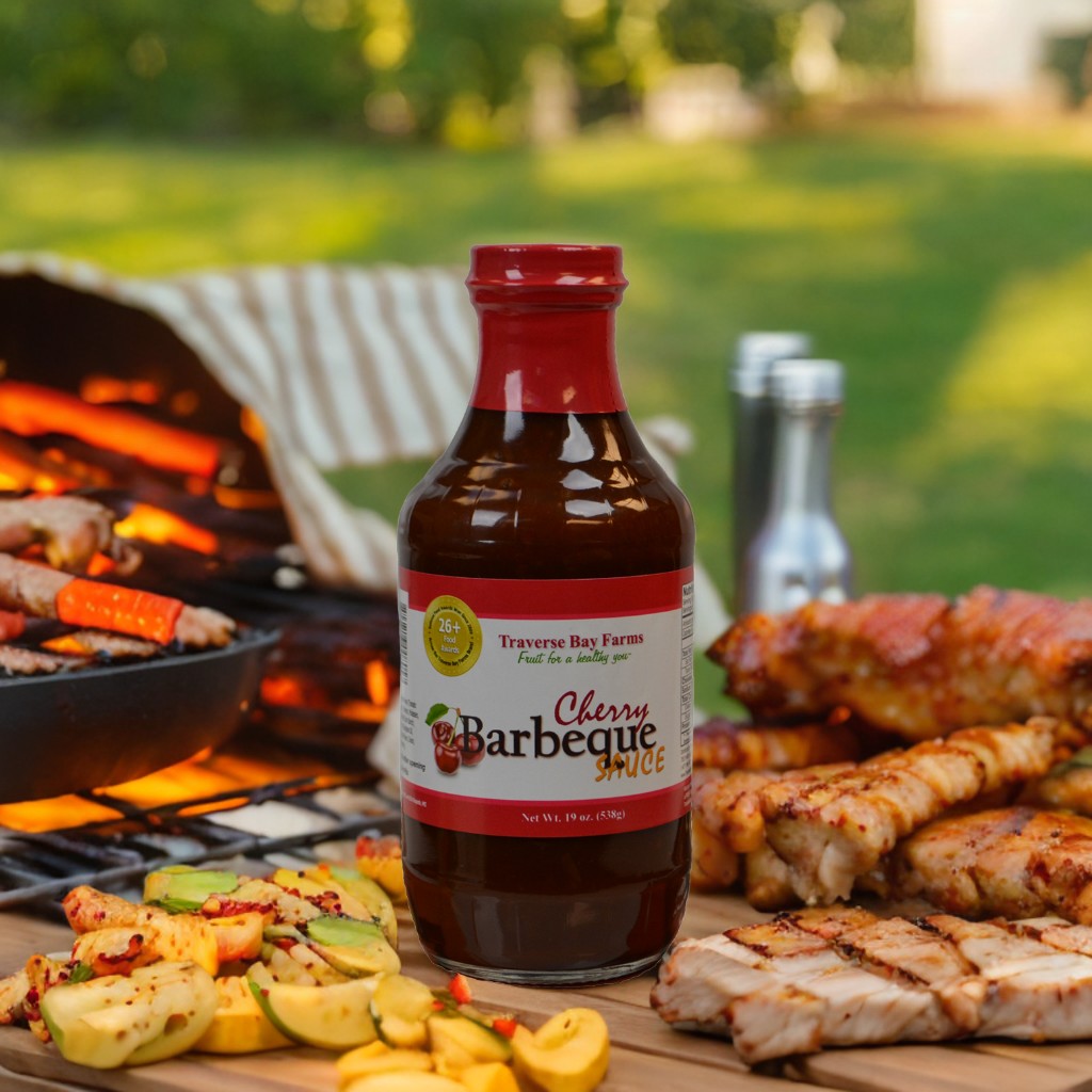 Michigan Cherry and Apple BBQ Sauce by Traverse Bay Farms. Award-winning, fruit-based barbecue sauces for gourmet grilling and slow-cooking.